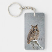 Orange Great Horned Owl Bird Painting Initials Schlüsselanhänger (Vorderseite)