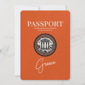 Orange Greece Passport Save the Date Card (Vorderseite)