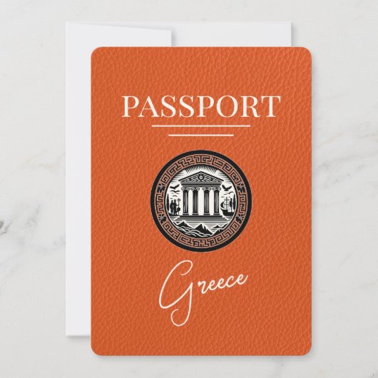 Orange Greece Passport Save the Date Card (Vorderseite)