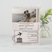 Orange Greece Passport Wedding Einladung (Stehend Vorderseite)