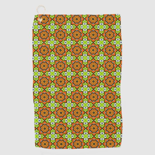 Orange, green and blue patterned golfhandtuch (Vorderseite)
