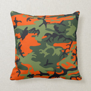 Orange, Green, Black Camouflage Camouflage Kissen