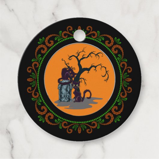 Orange Green Black Cats Grabstein Tree Halloween Geschenkanhänger (Vorderseite)