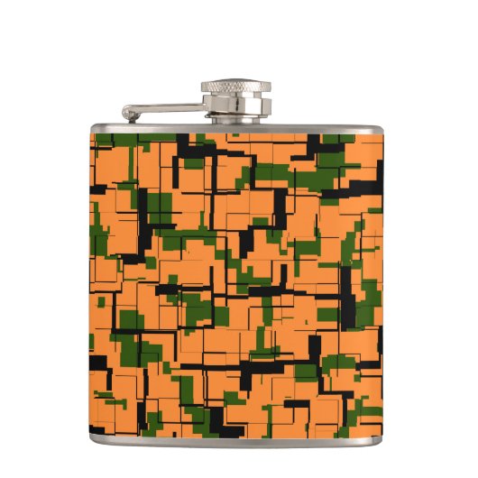 Orange Green Black Digital Camouflage Pattern Flachmann (Vorderseite)
