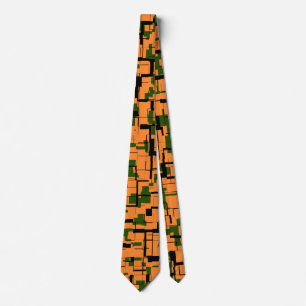 Orange Green Black Digital Camouflage Pattern Krawatte