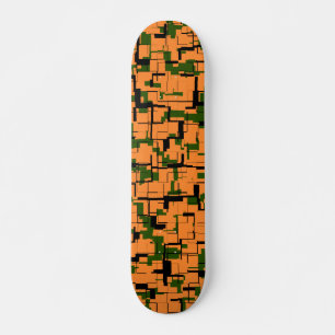 Orange Green Black Digital Camouflage Pattern Skateboard