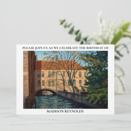 Orange Green Blue Brügge Canel Einladung (Stehend Vorderseite)