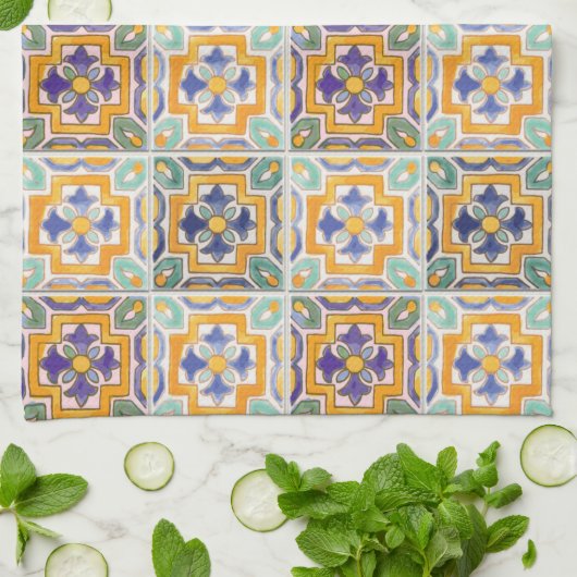 Orange-Green-Blue Tile Küchentücher (Gefaltet)