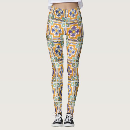 Orange-Green-Blue-Tile-Leggings Leggings (Vorderseite)