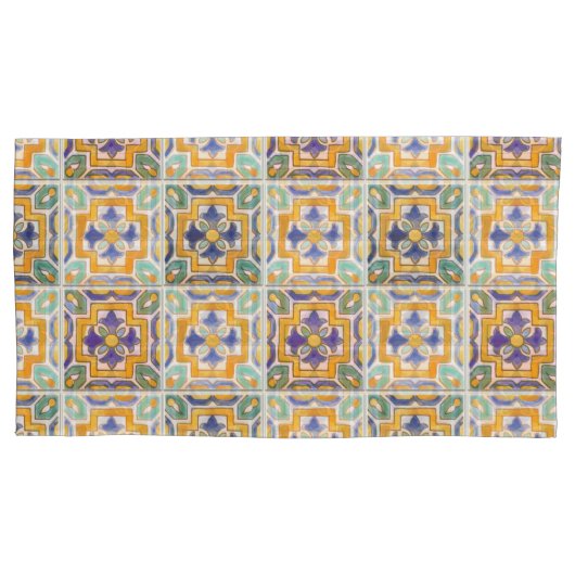 Orange-Green-Blue-Tile-Pillowcase Kissenbezug (Vorderseite)