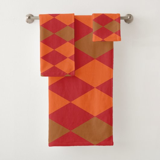 Orange Green Checkered Diamond Badhandtuch Set (Insitu)