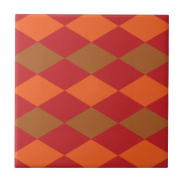 Orange Green Checkered Diamond Muster Fliese
