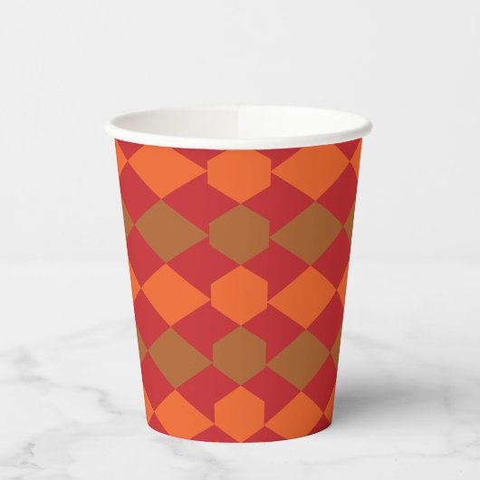 Orange Green Checkered Diamond Party Pappbecher (Links)