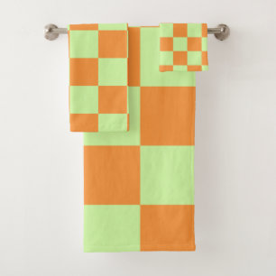 Orange Green Citrus Checkered Gingham Pattern Badhandtuch Set