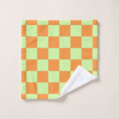 Orange Green Citrus Checkered Gingham Pattern Badhandtuch Set (Waschlappen)