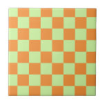 Orange Green Citrus Checkered Gingham Pattern Fliese<br><div class="desc">Orange Green Citrus Checkered Gingham Pattern</div>