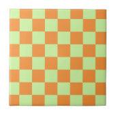 Orange Green Citrus Checkered Gingham Pattern Fliese (Vorderseite)