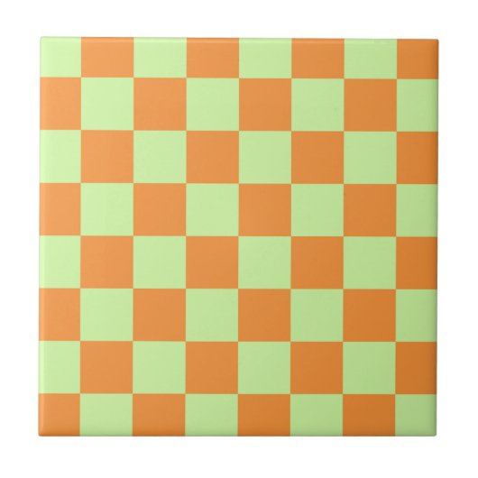 Orange Green Citrus Checkered Gingham Pattern Fliese (Vorderseite)