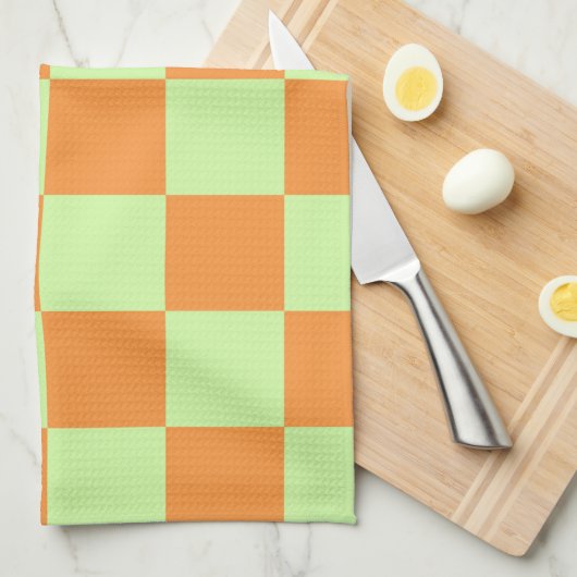 Orange Green Citrus Checkered Gingham Pattern Geschirrtuch (Viertel Falte)