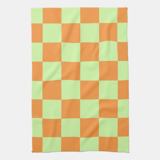 Orange Green Citrus Checkered Gingham Pattern Geschirrtuch (Vertikal)