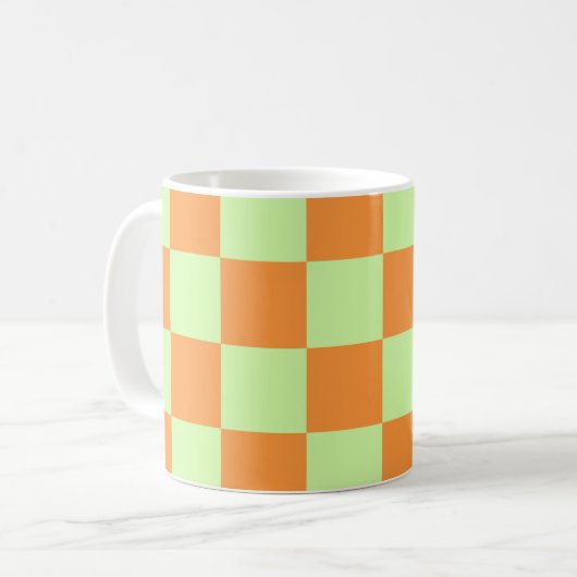 Orange Green Citrus Checkered Gingham Pattern Kaffeetasse (Vorderseite Links)