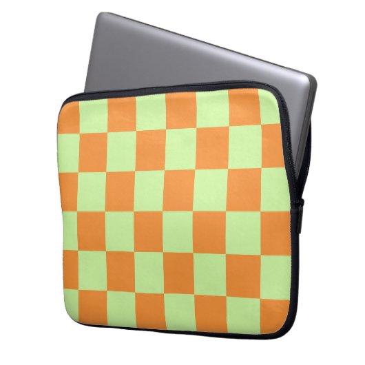 Orange Green Citrus Checkered Gingham Pattern Laptopschutzhülle (Vorderseite Links)