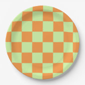 Orange Green Citrus Checkered Gingham Pattern Pappteller (Vorderseite)