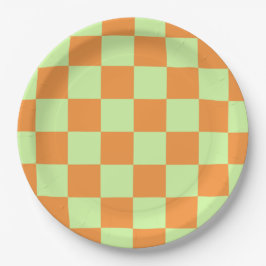 Orange Green Citrus Checkered Gingham Pattern Pappteller
