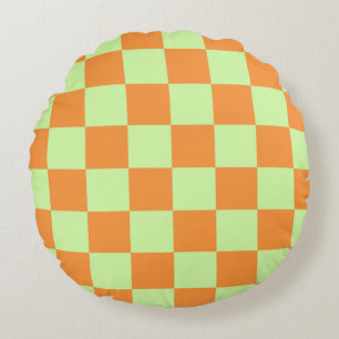 Orange Green Citrus Checkered Gingham Pattern Rundes Kissen