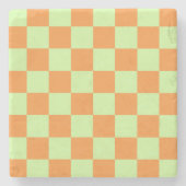 Orange Green Citrus Checkered Gingham Pattern Steinuntersetzer (Vorderseite)