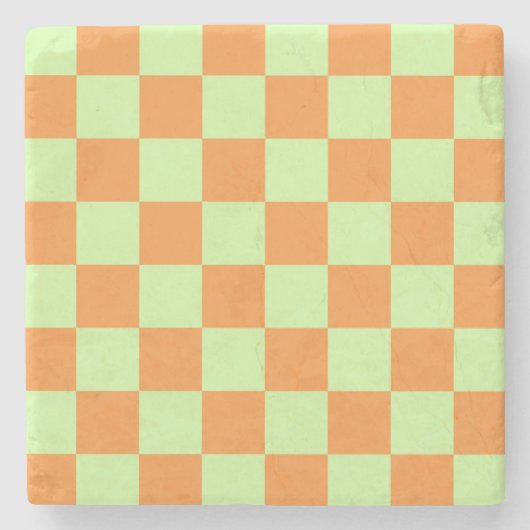 Orange Green Citrus Checkered Gingham Pattern Steinuntersetzer (Vorderseite)