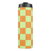 Orange Green Citrus Checkered Gingham Pattern Thermosbecher (Vorderseite)