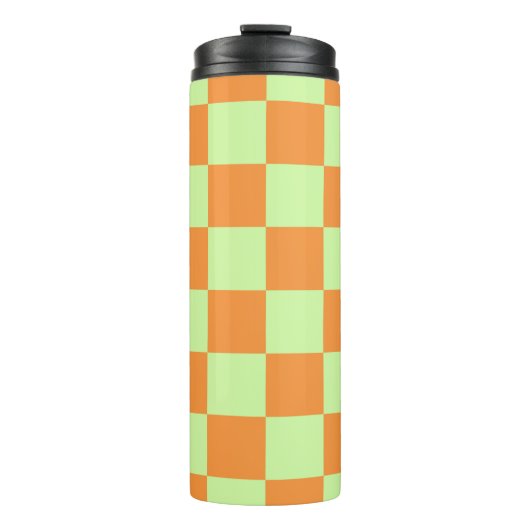 Orange Green Citrus Checkered Gingham Pattern Thermosbecher (Vorderseite)