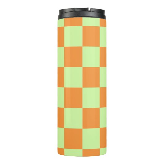 Orange Green Citrus Checkered Gingham Pattern Thermosbecher (Rückseite)
