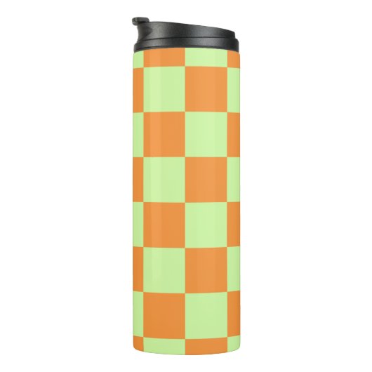 Orange Green Citrus Checkered Gingham Pattern Thermosbecher (Nach rechts gedreht)