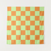 Orange Green Citrus Checkered Gingham Pattern Wandteppich (Vorderseite (Horizontal))