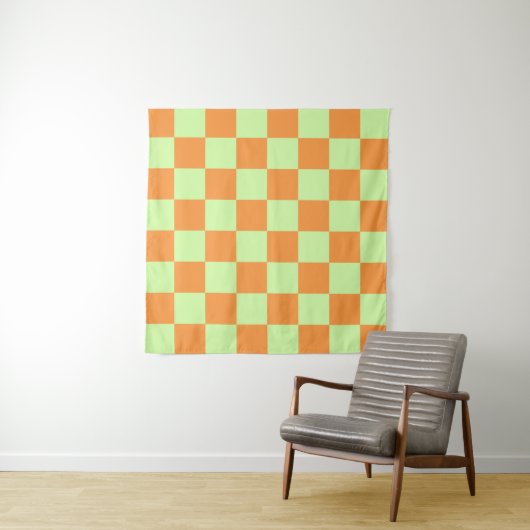 Orange Green Citrus Checkered Gingham Pattern Wandteppich (Beispiel (Horizontal))
