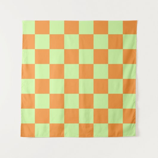 Orange Green Citrus Checkered Gingham Pattern Wandteppich (Vorderseite)