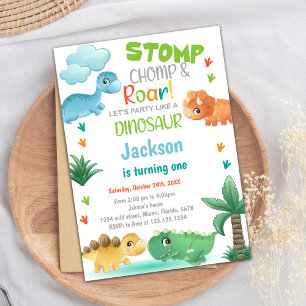 Orange Green Dinosaurier Geburtstagseinladungen Einladung
