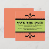 Orange/Green Extravagant Art Deco Save the Date ei (Vorne/Hinten)