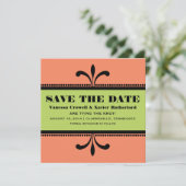 Orange/Green Extravagant Art Deco Save the Date ei (Stehend Vorderseite)