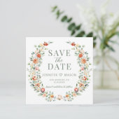 Orange Green Floral Save the Date Foto Einladung (Stehend Vorderseite)