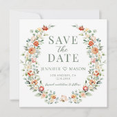 Orange Green Floral Save the Date Foto Einladung (Vorderseite)