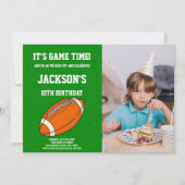 Orange Green Football Birthday Invitations Foto Einladung (Vorderseite)