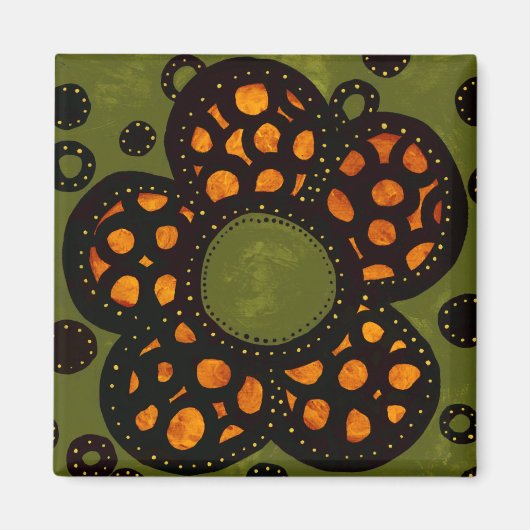Orange & Green Funky Blume Kitchen Magnet (Vorne)