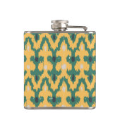 Orange Green Geometric Ikat Dekorative Muster Flachmann (Rückseite)