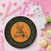 Orange Green Happy Halloween Grave Yard Pappteller (Party)