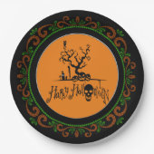 Orange Green Happy Halloween Grave Yard Pappteller (Vorderseite)