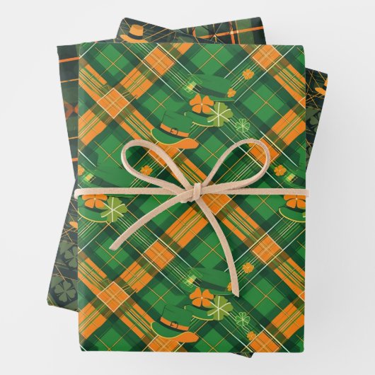 Orange Green Hat St. Patrick Tartan Kariertes Set  Geschenkpapier Set (Beispiel)