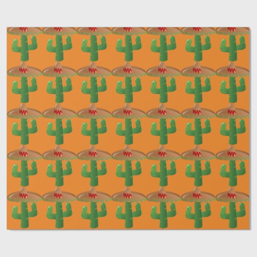 Orange Green Holiday Desert Cactus Mexican Hat Geschenkpapier (Flach)